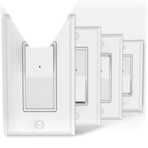 SOZULAMP 4Pack SOZULAMP 3 Way Wall Light Switch with LED Night Light 15Amp 120/277Volt Decora Rocker, Automatic On/Off Sensor, White
