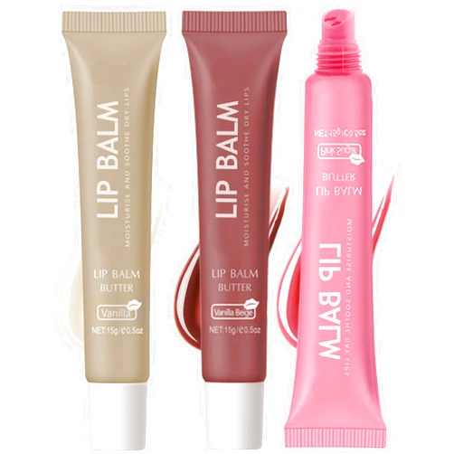 LYSdefeu Butter Tinted Lip Balm-3 Colors Vanilla Beige Brown Pink Sugar Lip Gloss,Clear Yummy Tint Lip Stain,Long Lasting Hydrating Glow Reviver Lip Care Oil, Women's Mother's Day Makeup Gift for Women-Set A