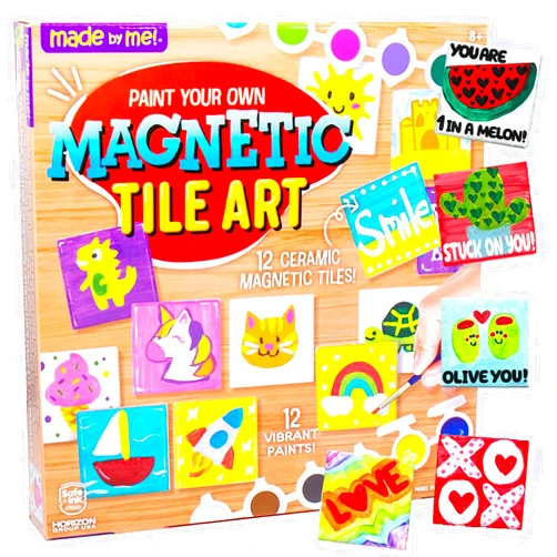 Made By Me! Paint Your Own Magnetic Tile Art – DIY Ceramic Magnets – Personalized Magnet Tiles – Arts & Crafts Kit for Kids Ages 6+,Multi
