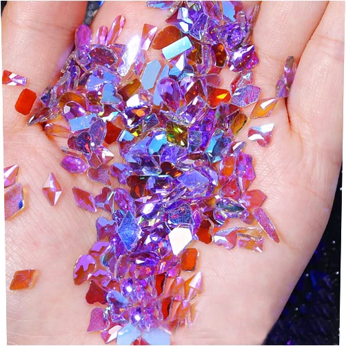 QIMYAR 100Pcs Mixed Shape Aurora Glass Crystal Nail Art Rhinestones Nail Gems Iridescent Clear Nude Flatback Rhinestone Diamonds Stone for 3D DIY Nails Art Crafts Jewelry Decoration (Aurora Purple)