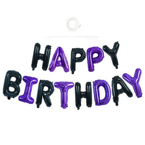 TONIFUL Happy Birthday Balloons Banner 16 Inch Mylar Foil Letters Birthday Sign Banner Bunting Reusable for Girls Boys Kids & Adults Birthday Decorations and Halloween Party Supplies（Black Purple）