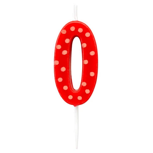 Papyrus Number 0 Birthday Candle, Red Polka Dots (1-Count)