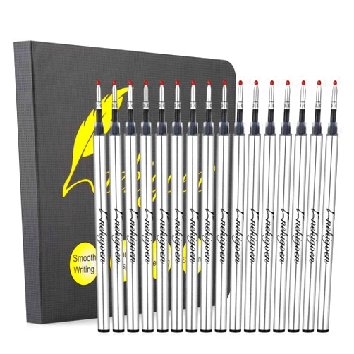 Nekigoen 4.37 Inch Rollerball Pen Refills Smooth Writing German Gel Ink Pen Refills Metal Standard Size Fine Point Black Ink 15 Black