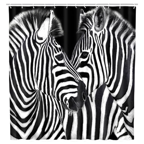 Wathon Zebra Print Shower Curtain Black and White, Cute Zebra Animal Bathroom Shower Curtain Nature Wildlife, Modern Art Decor Shower Curtain Set Stripe Design Shower Curtain Hooks Included 72X702IN