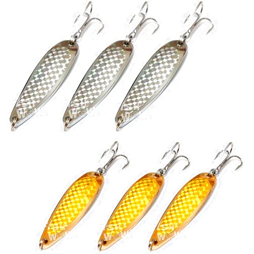 Fish WOW! 6pcs Set 2oz 6inch Fishing Spoon with Treble Hook Gold & Silver - Fish Wow!
