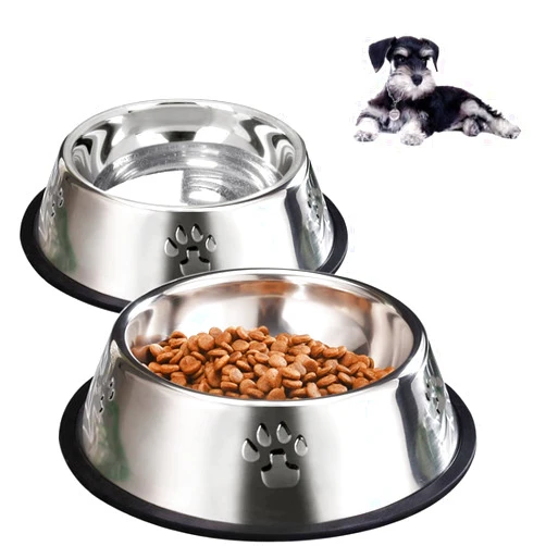 YUDANSI 2 Stainless Steel Dog Bowls, Dog Feeding Bowls, Dog Plate Bowls with Rubber Base, Small and Medium Pet Feeder Bowls and Water Bowls (M-16.6oz)