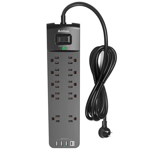 Addtam Power Strip - Addtam Surge Protector with 10 Outlets and 4 USB Ports, 6 Feet Extension Cord with Flat Plug, 2700 Joules, ETL Listed, Black