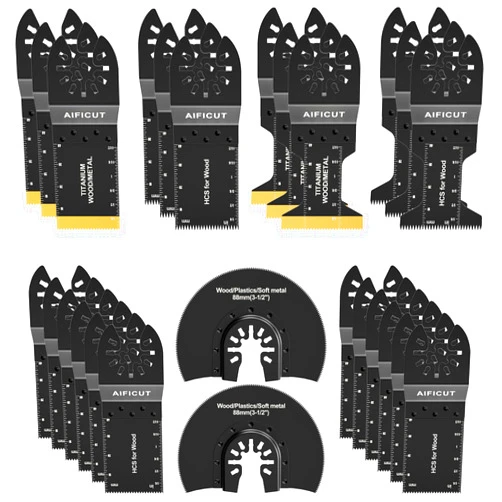AIFICUT 26pcs Oscillating Saw Blades Titanium Multitool Blades for Wood Plastics Metal oscillating Tool Blades Kits Fit Rockwell Ridgid Ryobi Milwaukee Chicago Craftsman Dewalt