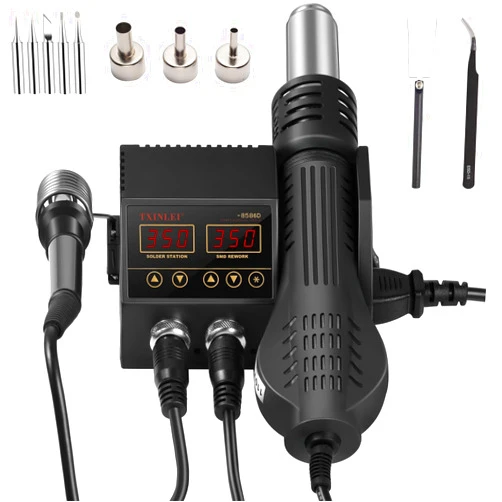 TXINLEI 8586D 110V Soldering Station, 2 in 1 Digital Display Rework Station SMD Hot Air Soldering Iron