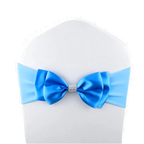 MYS QiQi 20 PCS Double Bows Stretch Chair Sashes, for Wedding Party Chair Cover Decoration, Spandex Stretch Chairs Bands (Pack of 20 Lake Blue)