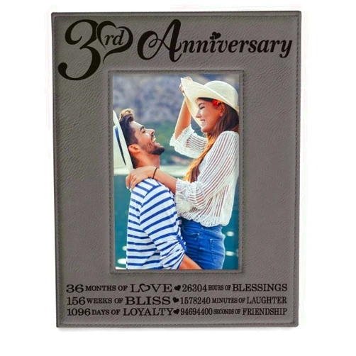 KATE POSH - 3rd Engraved Leather Picture Frame, 3 Years Together for Boyfriend, Girlfriend, 3 Years as Husband and Wife, 3 Years of Marriage, Gifts for Couple (4x6-Vertical)