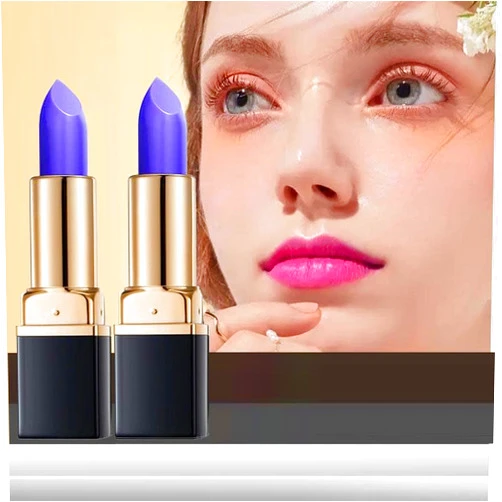 SENANA MARINA 2Pcs Blue Rose Color Changing Magic vitamin E Lipstick Lip Balm Set, Blue Changed into Pink PH Lipstick Lip Color Changing Mood Jelly Tinted Lip Balm Set
