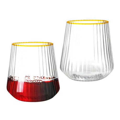 PODLINE Plastic Stemless Wine Glasses, 14 OZ Disposable Ribbed Whiskey Cocktail Drinking Cups, 20 PCS Unbreakable Shatterproof Reusable Gold Rimmed Outdoor Drinkware Set for Parties, Wedding