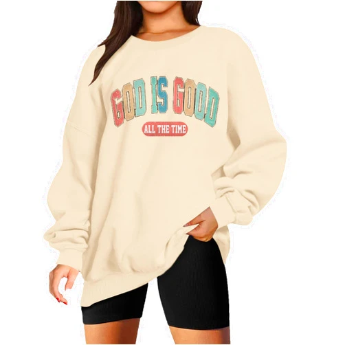 LUKYCILD God is Good Sweatshirt Christian Shirts for Women Oversized Jesus Religious Pullover Bible Verse Inspirational Tops
