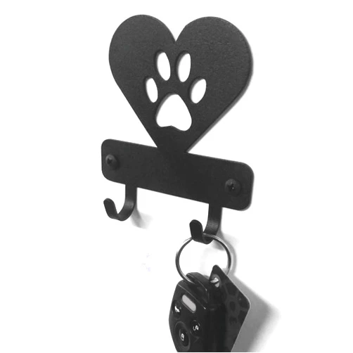The Metal Peddler Miniature Dog Paw in Heart - Key Rack Holder (3.5 inches) - Made in USA