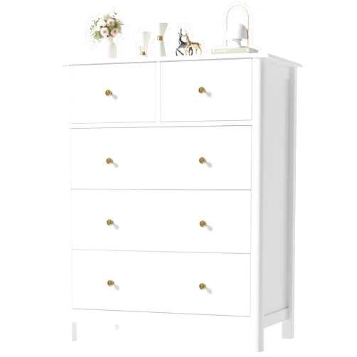 HOUSUIT White Dresser with 5 Drawers, Tall Dresser Chest of Drawers, 5 Drawer Dresser with Deep Space, Wood Dresser Storage Cabinet for Living Room, Hallway, Office, White