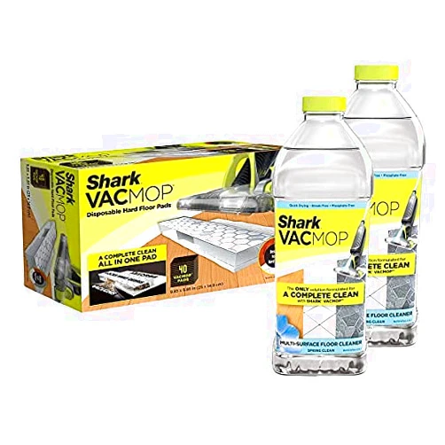 Shark VACMOP Disposable Hard Floor Vacuum and Mop Pad Refills and Cleaner, Hard Floor Mop Pad, Shark Hard Floor Pads (40 ct.) and 2 Bottles of Multi-Surface Cleaner