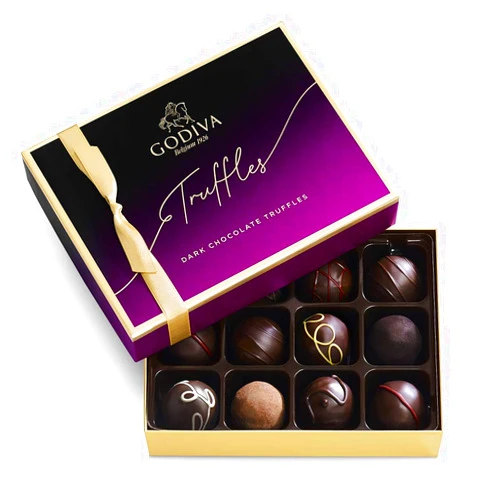 Godiva Chocolatier Assorted Dark Chocolate Truffle Gift Box for Birthday, Thank You, Anniversary, Congratulations Gift Basket Gourmet Candy with Creamy Ganache in Dark Chocolate, 12pc