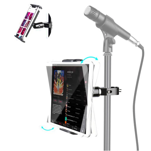 elitehood Metal iPad Mic Stand Holder, 360° Swivel Tilt Microphone Stand Phone Holder Mount, Aluminum Tablet Clamp Adapter for All Phone, iPad Pro 12.9/11, iPad, iPad Mini Air and More 4-12.9