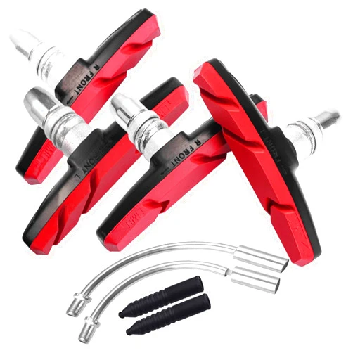 BASEEING Bike Brake Pads Brake Kit Brake Shoes Pads Cable Guide Protector 8 in One 70mm Bicycle V-Brake Pad Set Work with All Shimano Sram MTB V-Brake System 2pairs(4pcs) - Red