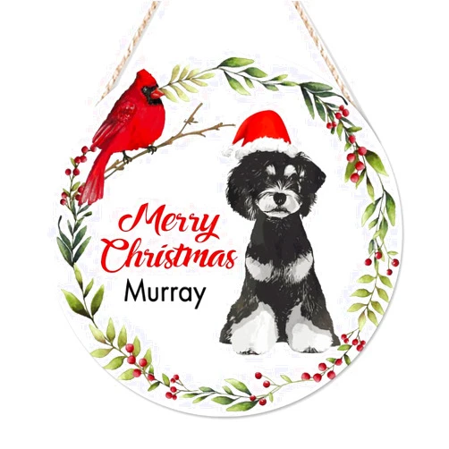 Arupkeer Welcome Sign Merry Christmas Beagle Dog Wreath Personalized Name Round Wood Signs Happy Holly Days Hanging Wood Sign Rustic Home Wall Hanging Sign Decor For Front Door Entryway Porch Bar Pub 10x10in