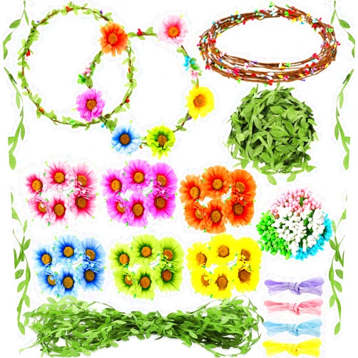 Syhood Daisy Crowns Making Kit, 109 Pieces Parts, Make Your Own Flower Crown Wreath Headbands and Bracelets Craft Kit Hair Accessories Handmade DIY Floral Crown Garland Kit Presents for Girls