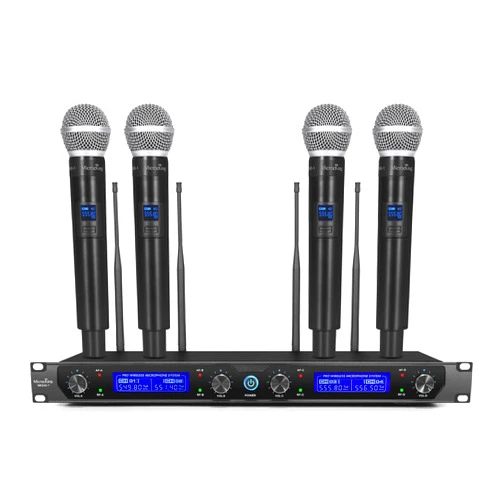 MicrocKing Wireless Microphone System, with 4 Handheld Mics, Metal Build, Fixed Frequency, Long Range 400ft, Ideal for Party/Wedding/Church/Conference/Speech
