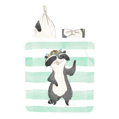 BERMEIZ Cute Raccoon Newborn Swaddle Set with Matching Hat and Bow Set Soft and Stretchy Blanket Swaddle Sack Baby Boy Girl Newborn Essentials Gifts