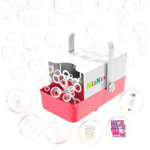 NiaNex Automatic Bubble Machine with 3 Replaceable Wands,Kids Bubble Machine with Toddlers Puzzle DIY Stickers,10000+ Bubbles Per Minute,Operated by Plug/Batteries,Outdoor Bubble Machine for Parties Wedding