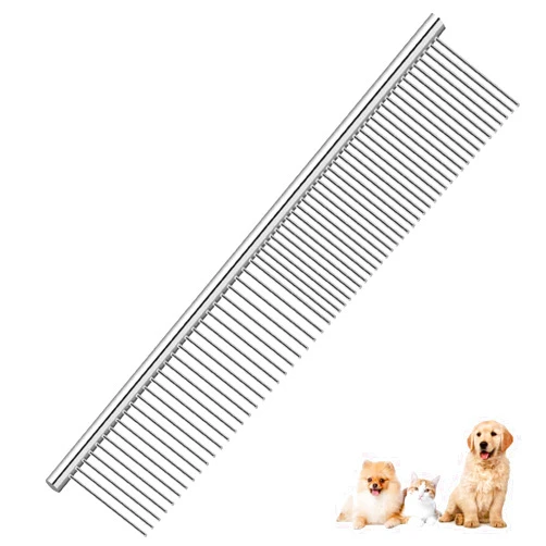 BRILLIRARE Dog Grooming Comb Pet, Stainless Steel Cat Combs with Rounded Teeth, Professional Metal Tear Stain Remover, Dematting Tool for Small, Medium & Large Pets-7.5in