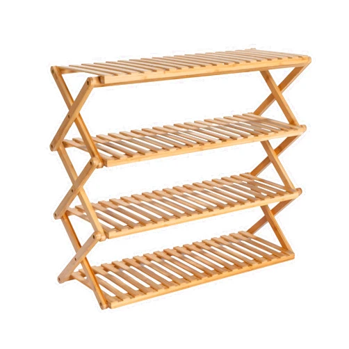 Household Essentials 4-Tier Bamboo Folding Shoe Rack, Natural