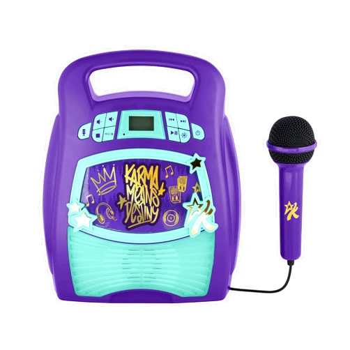 eKids Karmas World Karaoke Machine for Kids, Bluetooth Speaker with Microphone and Karaoke Recorder to Save and Share Performances via USB Port