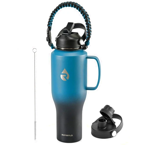 RAYMYLO Insulated Water Bottle 40oz (Cold for 48 Hrs), Stainless Steel Water Bottle with Handle & Straw Lid & Paracord Handle, Triple Wall Vacuum Leakproof Travel Flask, Fit in Any Car Cup Holder