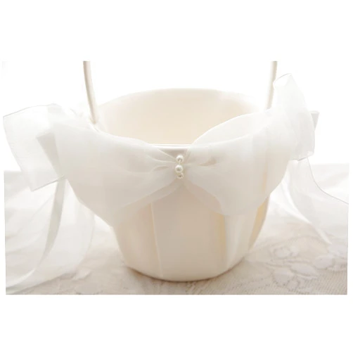BUUEERR Flower Girl Basket Wedding Collection Traditional Ivory (Model 01-01)