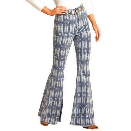 Westmoor MFG. CO/ Panhandle Slim Ladies Rock & Roll High Rise Extra Stretch Aztec Print Bell Bottom Jeans RRWD7PRZRF 30x30