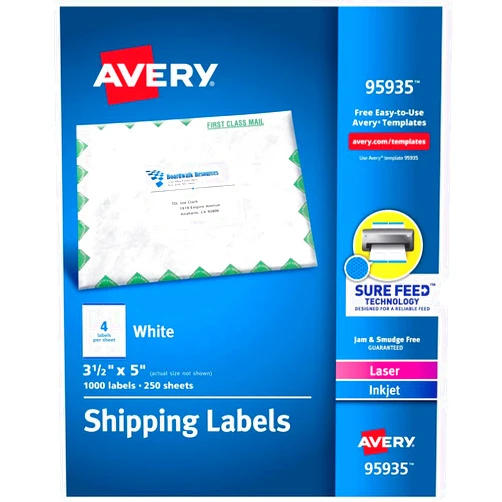 Avery Shipping Address Labels, Laser & Inkjet Printers, 1,000 Labels, 3-1/2 x 5, Permanent, 2 Packs (95935)