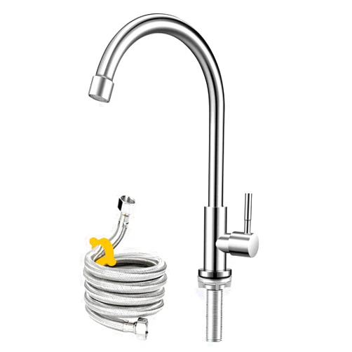 Gonabos Cold Water Faucet Only,Single Handle Single Hole Cold Water Kitchen Faucet Brushed Nickel Stainless Steel Cold Faucet for Kitchen.Outdoor(Stainless Steel nut, 2.6” Threaded Rod,)