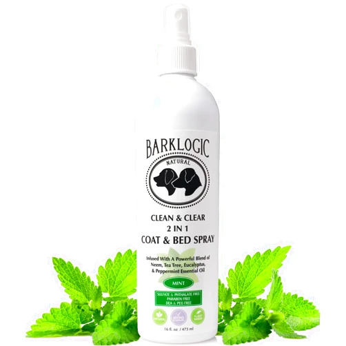 BarkLogic 2in1 Dog/Puppy Coat & Bed Spray - Sensitive Skin - Safe - Infused with Essential Oils - Refreshing Naturally Derived Scent - Spray on Pets & Household Items - Made in USA - 16 oz - Mint