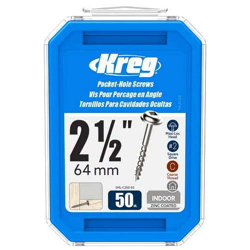 Kreg SML-C250-50 Zinc Pocket-Hole Screws, 2 1/2 Inch, #8 Coarse Thread, Maxi-Loc Head (50 Count)