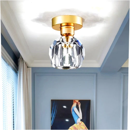 ZLKDESC Chandeliers,Crystal Semi Flush Mount Ceililight Modern Ceilingps Globe Hallway Lightifixture Metal Cage E27 for Hallway Entryway Bedroom Closet Foyer Hall/Light