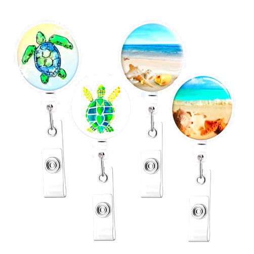 BOTRINUO Retractable Badge Reel Clip, Badge Holder with Alligator Clip, Cute Badge Clip on ID Name Card Holders for Nurse Doctor and Office (4Pack Turtle Beach)