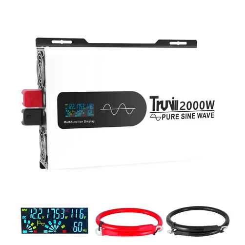 Truvill 2024 Upgraded 2000W Pure Sine Wave Inverter 12V to 110V Power Inverters with LED Monitor Battery Inverter for Home RV Truck Off-Grid 12V Inverters with Two AC Port