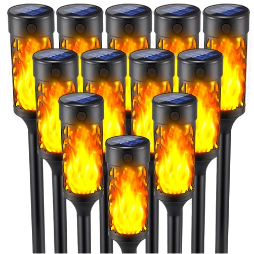 LiupTiuo 12Pcs Solar Torch Lights Outdoor Flickering Flame, LED Garden Lights Solar Powered, Solar Pathway Lights for Garden Decorations, Outdoor Lighting Landscape Garden Decor, Yard Lights for Outdoor Decor