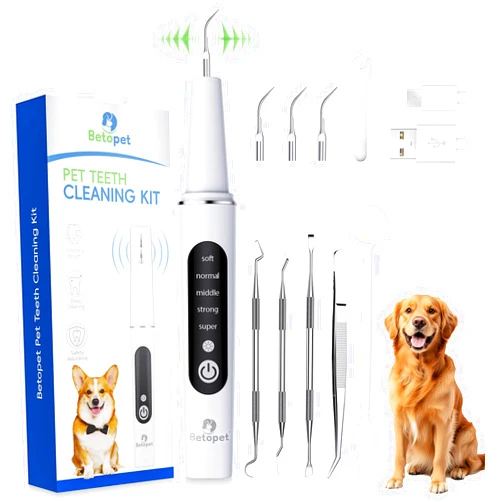 BETOPET Dog Plaque Remover for Teeth Dog, Waterproof Ultrasonic Pet Tooth Tartar Brushing Kit, 5 Modes Teeth Cleaning Kit for Dogs and Cats