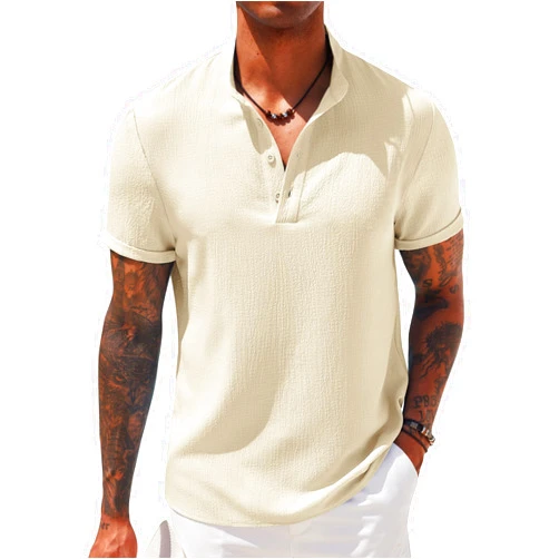 COOFANDY Men's Casual Henley Tee Shirt Band Collar Short Sleeve Summer Beach Hippie T Shirts