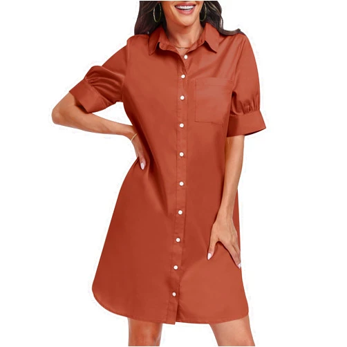 ANRABESS Womens Button Down Shirt Dress with Pockets Short Sleeve Loose Business Casual Summer Beach Tunics Dresses Tops