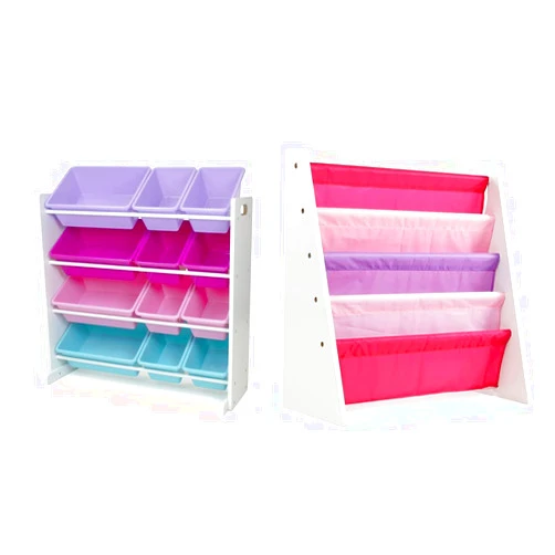 Humble Crew Toy Storage Organizer, White/Pink/Purple/Turquoise & White/Pink/Purple Kids Book Rack Storage Bookshelf, 4 Tiers