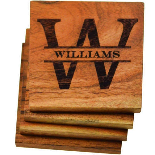 Prestige Decanters Personalized/Monogrammed Coaster Set – Custom Wood Coasters with Personalized Design – Home Bar Gift or Housewarming Gift – Bourbon/Whiskey Lovers Gift, Fully Customizable – Home Bar Gifts