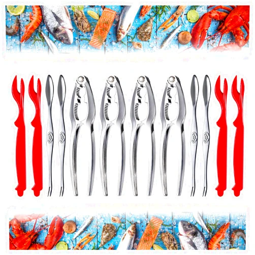 KXCOFTXI 13 Pieces Crab Leg Crackers Set Including 4 Nut Crackers, 4 Lobster Shell Forks, 4 Stainless Steel Forks and 1 Portable Bag, Crab Crackers and Tools, Dishwasher Safe
