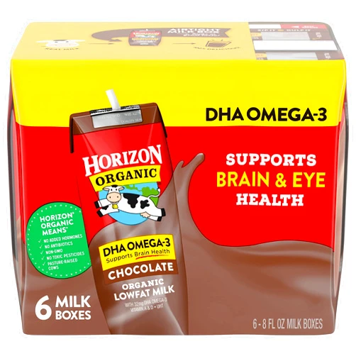 Horizon Organic Shelf-Stable 1% Lowfat Milk Boxes with DHA Omega-3, Chocolate, 8 Fl Oz, 6 Pack (Pack of 3)